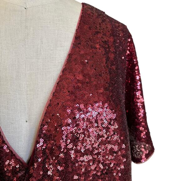 REVELRY Dress Cabernet Gwen Sequin Maxi Dress Size 26 Holiday Glam V-Neck Long - Picture 6 of 10